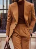 Herrdräkter Bröllopsmän Brown Blazer sätter Slim Fit Two Button Custom Large Size Tuxedo Homme 2 Pieces Elegant Dress (Jacket Pants Tie)