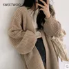 Suéteres femininos coreano moda roupas femininas casual longo de malha cardigan mulheres tops mujer vintage solto camisola casaco sólido oversized