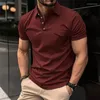 Polos pour hommes col montant chemises à manches courtes mode solide belle chemise d'affaires hommes vêtements été bouton décontracté ajustement gymnase mâle 2023