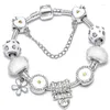 Bracciale con fiori a forma di cuore bianco filo adatto fai da te S925 catena in argento perline gioielli originali accessori fatti a mano all'ingrosso