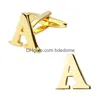 Manschettlänkar Herrskjorta Metal mässing Gold Sier A-Z English Letter Cufflinks Inledande alfabetet Business Suit Sleeve-knapp för män Fashion Dhoex