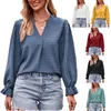 2023 Autumn New women's Solid Color Top Jacquard T-shirt V-neck Loose Long-Sleeved Umbrella Sleeve Top