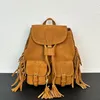 Frosted Backpack Brown Tassels Shoulder Bag Cowhide Leather Golden Hardware Designer Letters Drawstring Handbags Purse