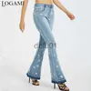 Jeans pour femmes Jeans pour femmes Fleur brodée Flare Denim Pantalon Vintage Femmes Printemps Automne X0914