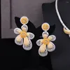 Halsbandörhängen Set Godki Luxury Flower Leaf Nigerian Choker for Women Wedding Cubic Zircon CZ Dubai Gold Bridal 2023