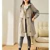 Women's Trench Coats Korean Windbreaker Spring Autumn Long-sleeved Pockets Lady Outerwear Casual Hooded Waist Drawstring Long Coat