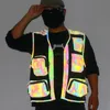 Men's Vests Techwear Rainbow Color Hip Hop Reflective Vest Mesh Multipockets Sleeveless Jacket Mens Fishing Pographer Waistcoat Gilet 230914