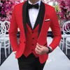 Ternos masculinos blazers 3 pçs vermelho masculino com preto xale lapela festa traje fino ajuste trajes para hombrefor casamento baile de formatura acket 235k