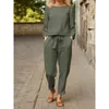 Women's Two Piece Pants Tracksuit Long Sleeve Top Lace Up Wide Leg 2 Pieces Sets Female Casual Solid Color Suits Elegant Simple Outfit