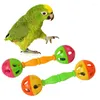 Outros suprimentos de pássaros 2 peças brinquedos de sino colorido plástico interativo bolas duplas brinquedo de papagaio para cacatua cinza africano Amazon papagaios