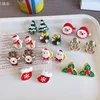 Studörhängen 1Pair Christmas Earring Xmas Tree Deer Santa Claus Snowman Cartoon Year Festival Jewelry for Women Decoration