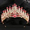 Bridal Headwear Red-Colour Rhinestone Crown Ladies Hair Accessories Exquisite Dazzling Party Crown Luxurious Birthday Wedding Tiaras