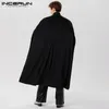 Men's Trench Coats American Style Men Knitted Solid High Neck Casual Front Short Back Long Shawl Cape Coat S5XL INCERUN Tops 2023 230914