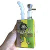 4in Cuboid Glass Bottle Water Pipes Smoking Bongs with Cute Patterns Removable Downstem and Mouthpiece