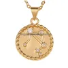 ペンダントネックレスTwee Zodiac Sign Necklace Gold Chain Copper Libra Crystal Coin Pendant