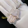 Passa il tester del diamante Iced Out Ciondolo a mano placcato in oro rosa e bianco da 3 pollici Pendenti in argento sterling 925 Vvs Moissanite Hamsa