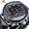 Forsining montre hommes Sport mécanique montre-bracelet automatique auto-vent horloge Date 3 cadrans cuir brillant affaires étanche Relogio265U