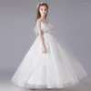 Vestidos da menina adolescentes princesa festa para casamento branco bordado aniversário vestido de baile estilingue tule elegante crianças vestido longo