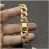 Mens Iced Out Gold Armband Sier Cuban Link Chain Armband Fashion Rhinestone Hip Hop Jewelry Drop Delivery Dh49V