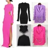 스트리트 스타일 드레스 Shinny Bow Side Part Split Muglle Long Slim Dress Worly Formable Colors Long Sleeves Suit Beard S-XXL