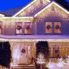 Cordas Decoração de Natal 2023 Guirlandas de Rua na Casa Festoon LED Icicle Luzes Ao Ar Livre À Prova D 'Água Cortina Fada String Light