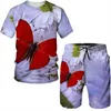 Herrspårar Summer Fashion 3D Printed Butterfly Pattern T-shirt Shorts Street Personlighet Jogging Casual överdimensionerad storlek tvådelar