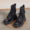 Buty kobiety buty 2023 Nowy jesień brytyjski trend czarne krótkie buty w górę buty swobodne rozciąganie damskie buty platforma Knight Boots 230914