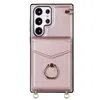 Custodia per telefono Vogue con borsa a tracolla di lusso per iPhone 14 13 12 Pro Max Samsung S23 Ultra S22 Plus Slot per schede multiple Portafoglio in pelle solida Cavalletto Shell con supporto ad anello