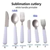 Dinnerware Sets Sublimation Blank Stainless Steel Eco-friendly Printable Cutlery Knife Fork Spoon Set For Adults And Kids