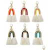Vävning av regnbågens nyckelringar för kvinnor boho handgjorda nyckelhållare Keyring Rame Bag charm bil hängande smycken gåvor 17 färger droppleverans