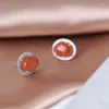 Studörhängen FNJ Natural Red Agate 925 Silver Original Pure S925 Sterling Earring Women Jewely White Zircon