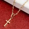 Ensemble collier et boucles d'oreilles, pendentif petite croix, bijoux pour femmes, Mini Crucifix couleur or, ornements chrétiens