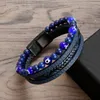 Rétro Oeil De Tigre Perles De Pierre Naturelle Bracelet En Cuir Perlé Multi-couche Wrap Bracelets Bracelet Manchette Bracelet pour Hommes Hiphop Bijoux