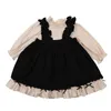 Robes de filles enfants rétro robe de princesse Lolita mode à manches longues abricot noir dentelle jarretelles ensembles robe d'été pour fille 230914