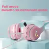 Mobiltelefonörlurar Kattens öronhuvud RGB Light Smile Face TWS Headset Gradient Ny hörlurar Pink Little Girl Earphone Present Lämplig för alla telefoner L230914