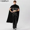 Men's Trench Coats American Style Men Knitted Solid High Neck Casual Front Short Back Long Shawl Cape Coat S5XL INCERUN Tops 2023 230914