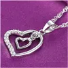 Pendentif Colliers Mode Diamant Coeur Collier Double Coeurs Chaîne Femmes Enfants Bijoux Fiançailles Mariage Cadeau Will et Sandy Drop De Dhzgl