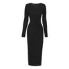 Casual Dresses Elastic Midi Dress Chic Versatile Women's With Lace-up V-neck Split Hem For Spring Fall Seasons