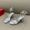 Rene Caovilla 4,5 cm klobige Absätze Sandalen Strass verschönerte weiße Abendschuhe Frauen High Heeled Luxus Designer Rundumaround Dress Schuh