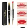 Batom Buxom Lip Gloss 2 em 1 Stick Lipliner Organizador Dupla Cabeça Rotativa À Prova D 'Água Profissional 14 Cores Atacado Maquiagem Beaut Dhdct