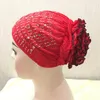 Ethnic Clothing H021 High Quality Muslim Girls Lace Hats With Rhinestones Pull On Islamic Scarf Flower Back Turban Hijab Inner Bonnet