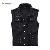 DIMUSI Lente Herfst Heren Vest Vintage Denim Jeans Mannelijke Zwarte Mouwloze Jassen Mannen Klinknagel Gaten Vesten 5XL TA338 230914