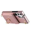 Luxury Crossbody Purse Vogue Phone Case för iPhone 14 13 12 Pro Max Samsung S23 Ultra S22 Plus flera kortplatser Solid läderplånbok Kickstand Shell med ringhållare