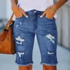 Women's Shorts Riding Denim Summer Street High Elastic Skinny Pants Mid Waist Fifth Washed Sexy Ripped Jeans Women