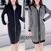 Casual Dresses Spring and Autumn Rolled Diamond Mid Length Style Temperament Zipper Cardigan långärmad elastisk smal klänning kvinnors trend