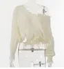 女性のセーターアプロムタッセルディープvニットプルオーバー女性秋の冬の白い長袖クロシェクロシェットジャンパープルトップ