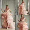 2020 Azziosta Różowe sukienki balowe A Ruffle Sweep Train High Low Designer Evening Sukienka Suknia Koktajle Suknie koktajlowe 274T