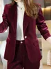 レディースツーピースパンツ女性ファッションエレガントなベルベットビジネスズボンスーツ秋のスリムフォーマルヴィンテージブレザーパンツスーツフェムピースセット