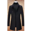 Herrgravrockar Casual Autumn Winter 47Wool blandar svart färg Vindbrytare Midlong Top Tjock Warm Jacket Overroco Outerwear 230914