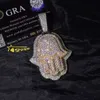 Passo Testador de diamantes congelados de 3 polegadas de ouro rosa pendente de mão 925 Sterling Silver VVS Hamsa Jóias pendentes